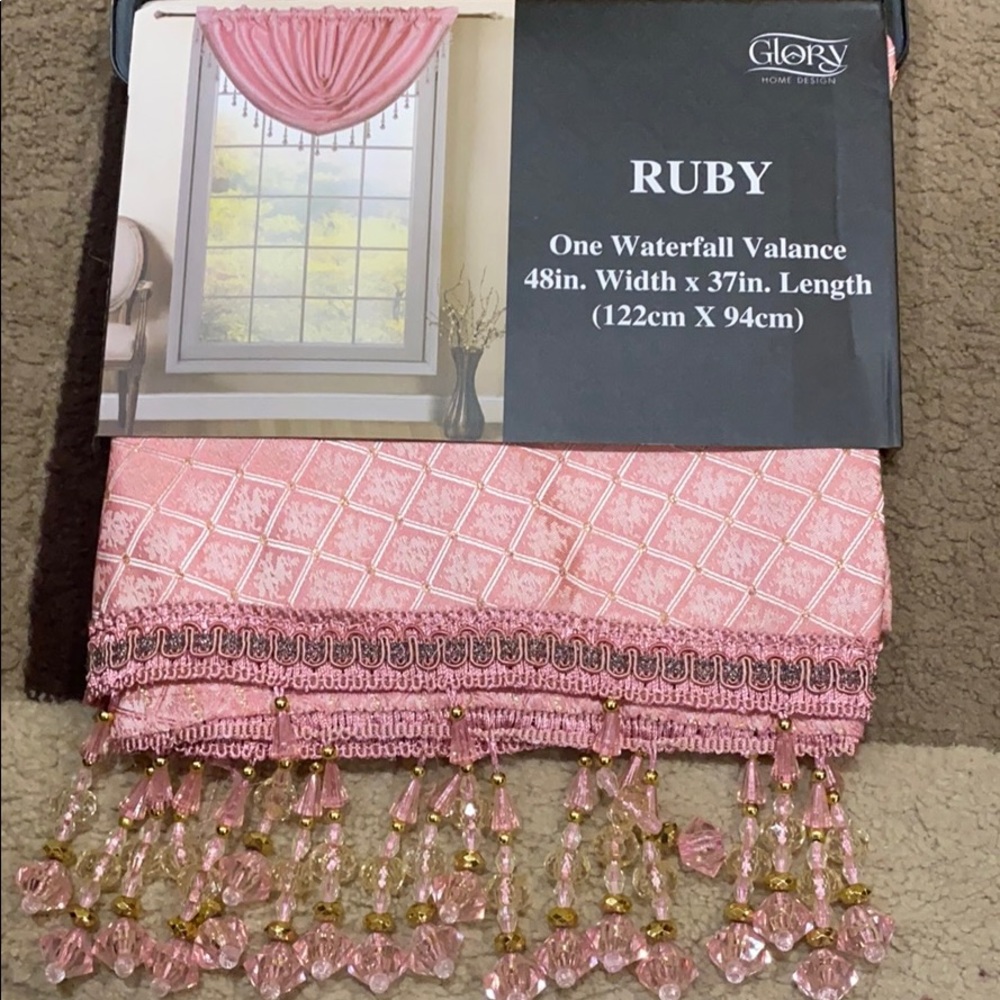 1 Coral Pink Beaded Waterfall Valence